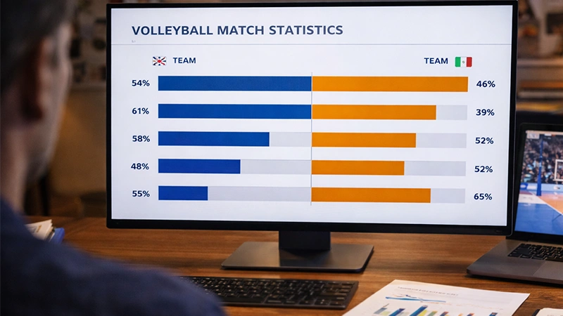 Schermo con statistiche di una partita di pallavolo femminile