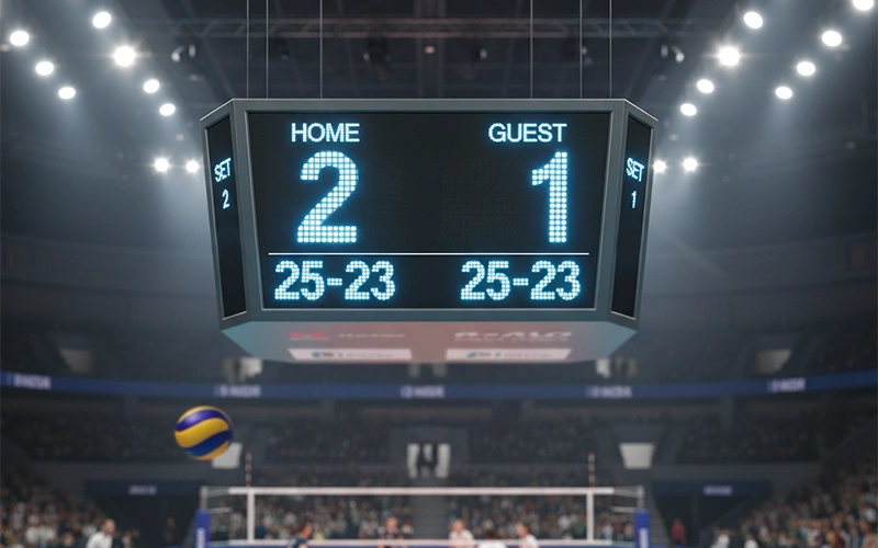 Tabellone segnapunti durante una partita di volley femminile