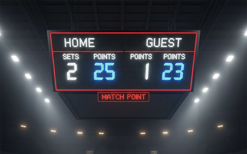 Tabellone luminoso con punteggio di una partita di volley