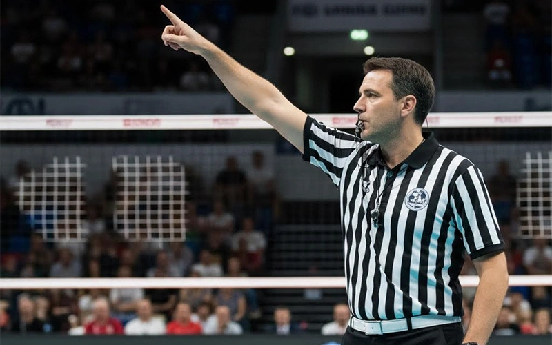 Arbitro di pallavolo che segnala un punto durante la partita