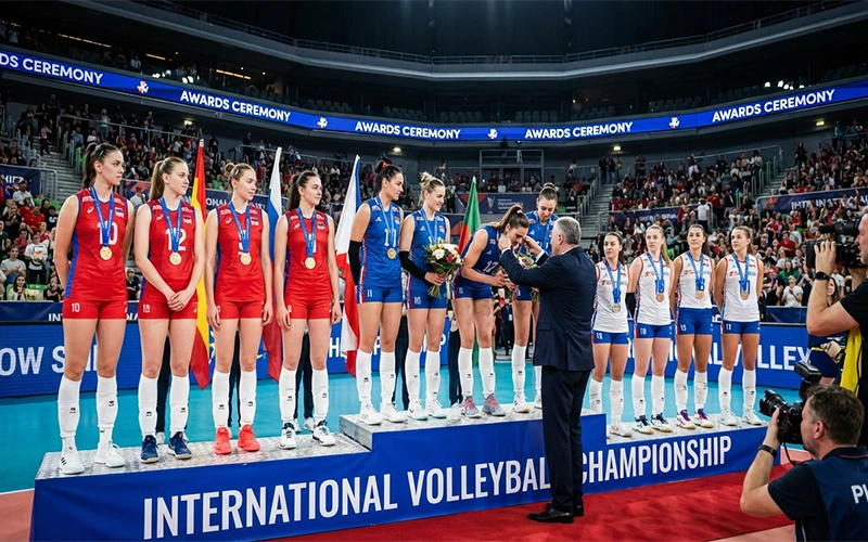 Cerimonia di premiazione di un torneo internazionale di volley
