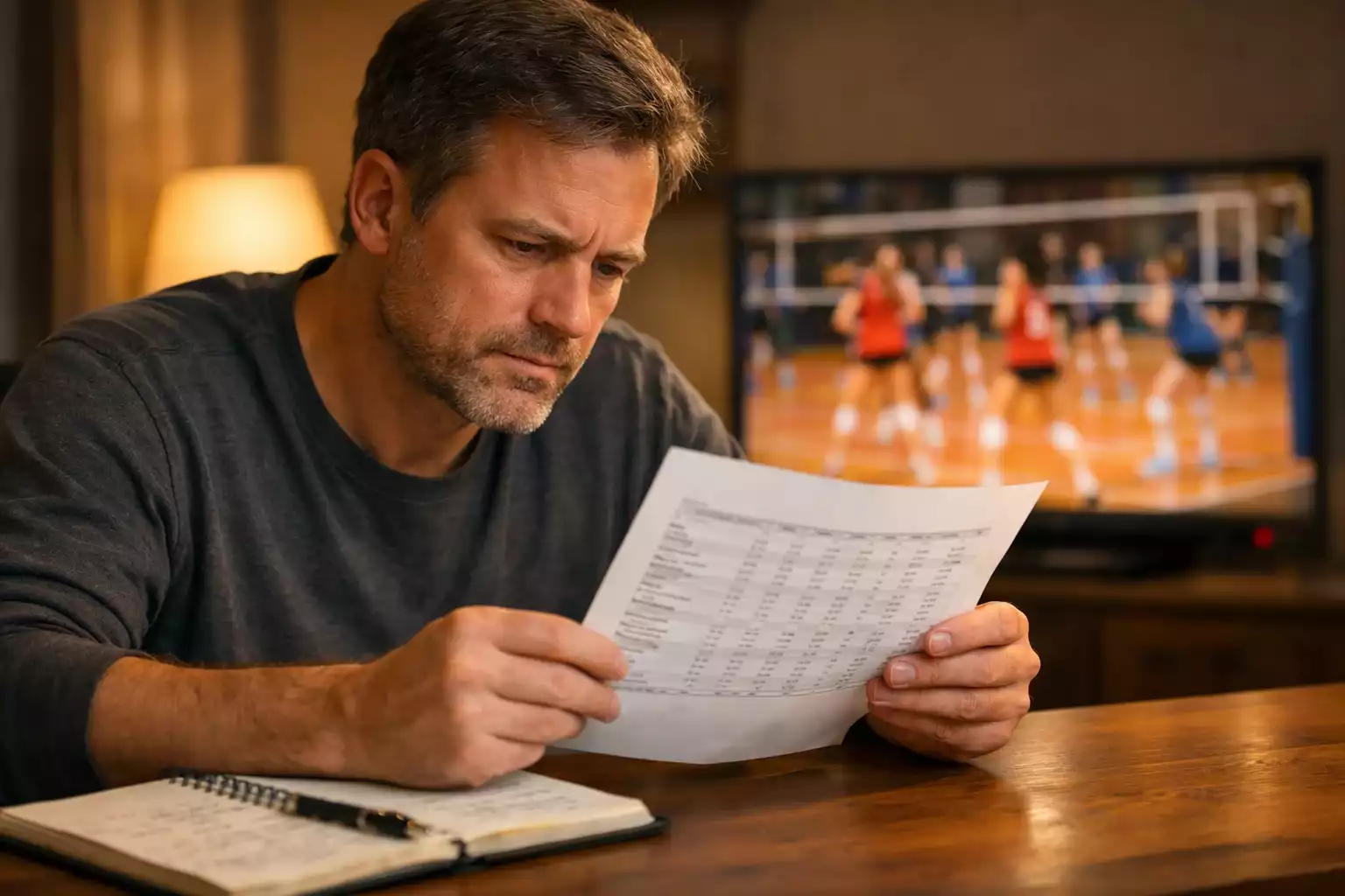 Analista studia le statistiche di una partita di pallavolo femminile Serie A1