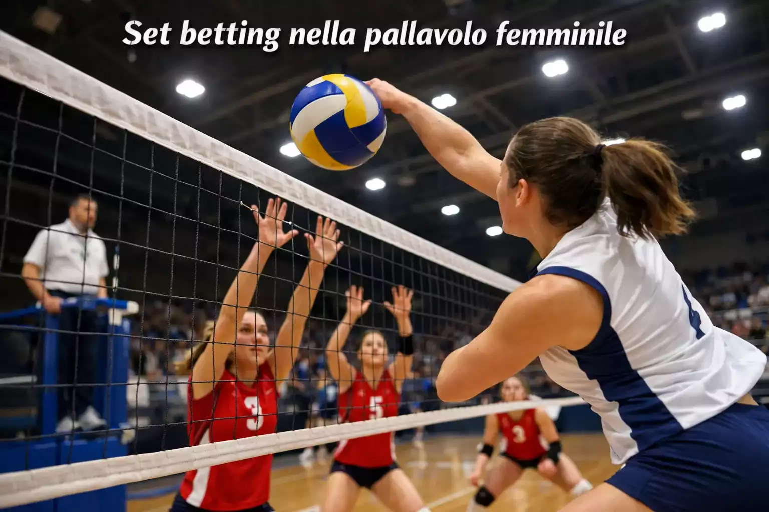 Giocatrice di pallavolo femminile in azione durante una schiacciata a rete